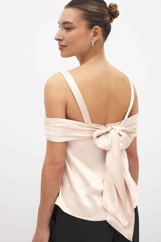 Na-kd Tie Back Satin Off Shoulder Top