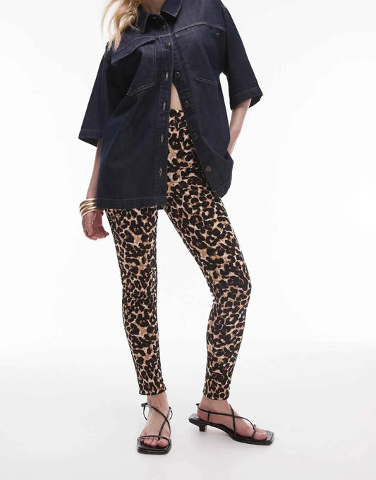 Topshop Petite leopard print legging in brown