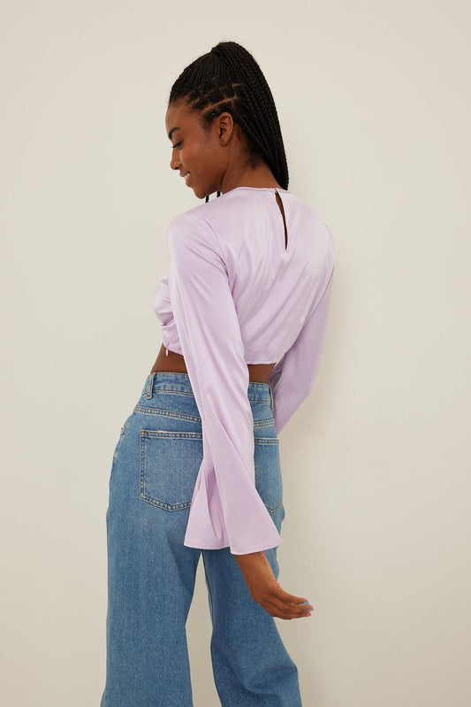 Trumpet Sleeve Cropped Blouse