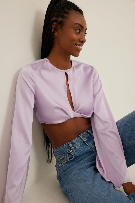 Trumpet Sleeve Cropped Blouse