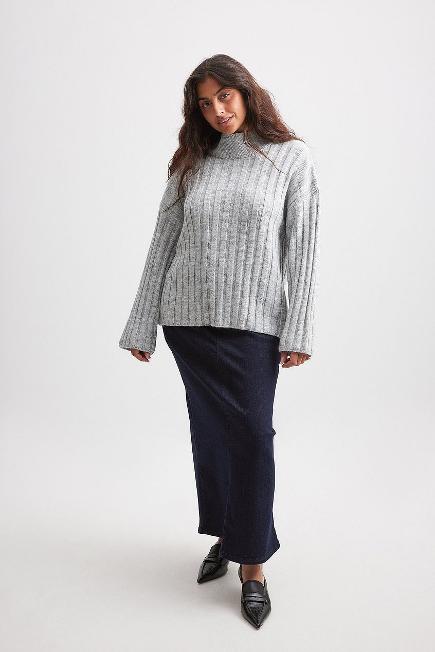 Turtle Neck Knitted Wide Rib Sweater