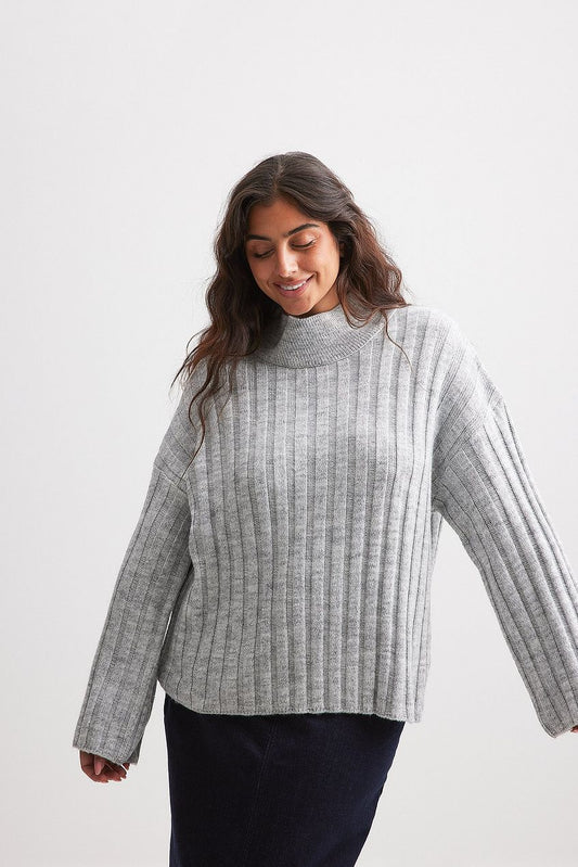 Turtle Neck Knitted Wide Rib Sweater