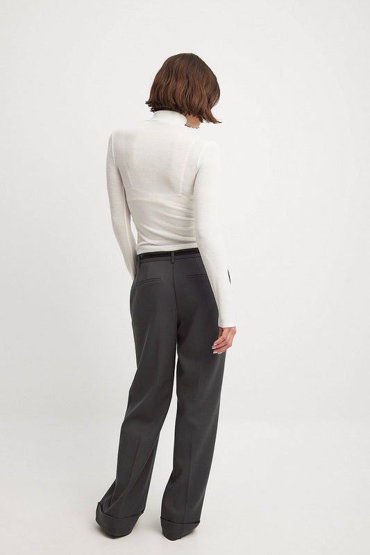 Straight Mid Waist Fold Up Pants