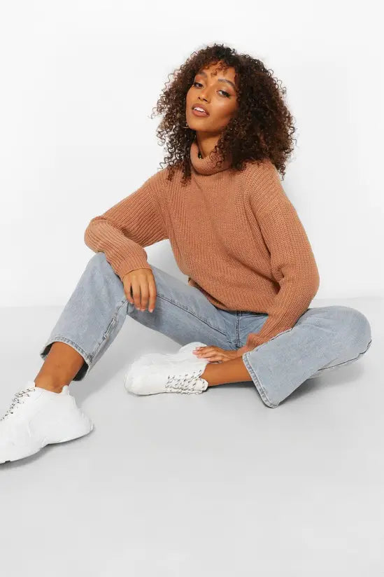 boohoo Tall Basic Roll Neck Crop Jumper