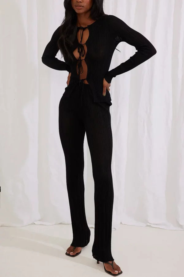 Ribbed Knitted Trousers Black