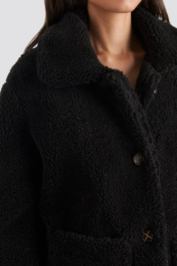 Button Teddy Jacket Black
