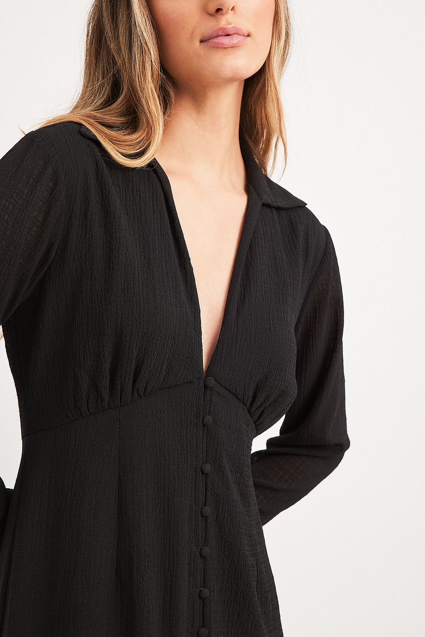 V-Neck Front Buttoned Midi Dress