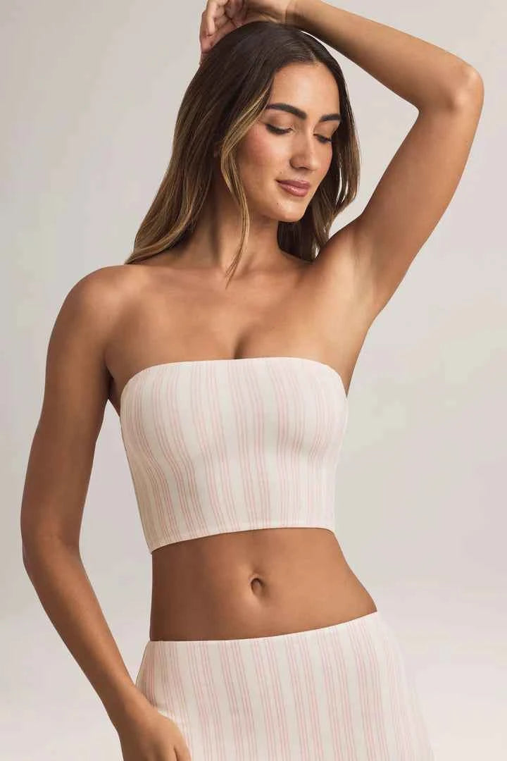 Ohpolly - Modal Strapless Crop Top in Stripe Print