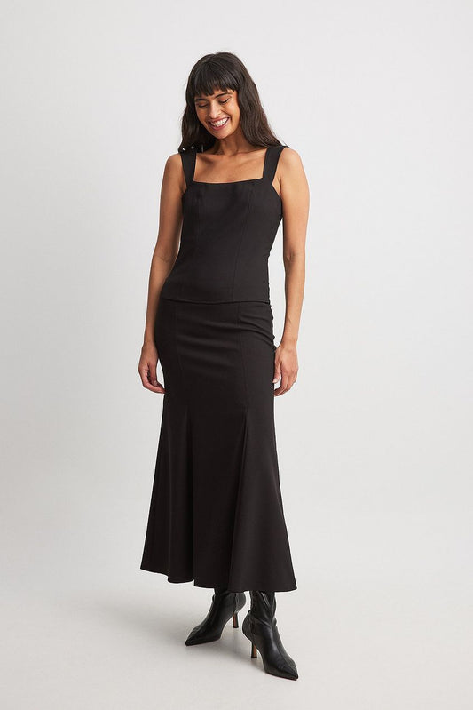 Woven Fitted Midi Skirt