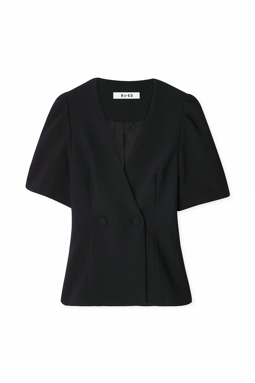 Woven Puffy Sleeve V-neck Blouse