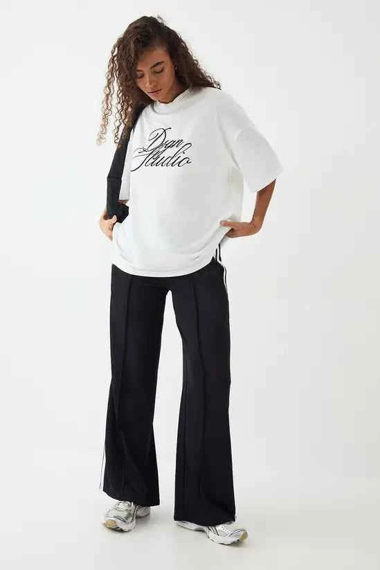 DSGN Studio Script Embroidered Crew Neck Oversized T-Shirt