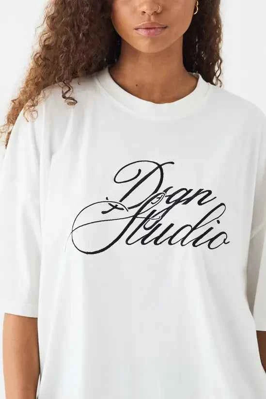 DSGN Studio Script Embroidered Crew Neck Oversized T-Shirt