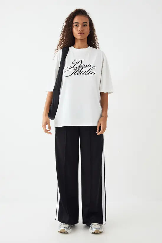DSGN Studio Script Embroidered Crew Neck Oversized T-Shirt