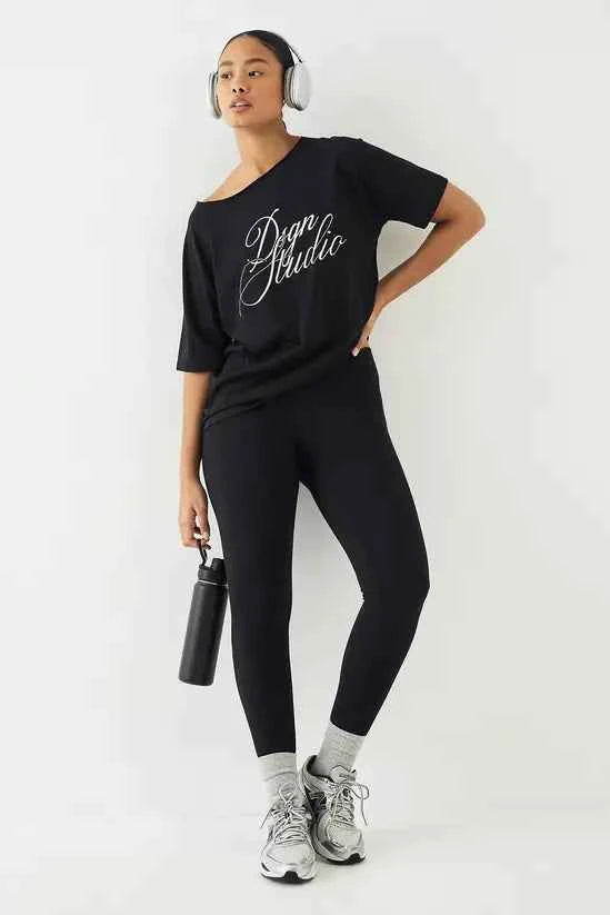 DSGN Studio Script Off The Shoulder Oversized T-Shirt