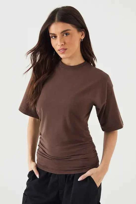 DSGN Studio Ruched Side Cinched Short Sleeve Top
