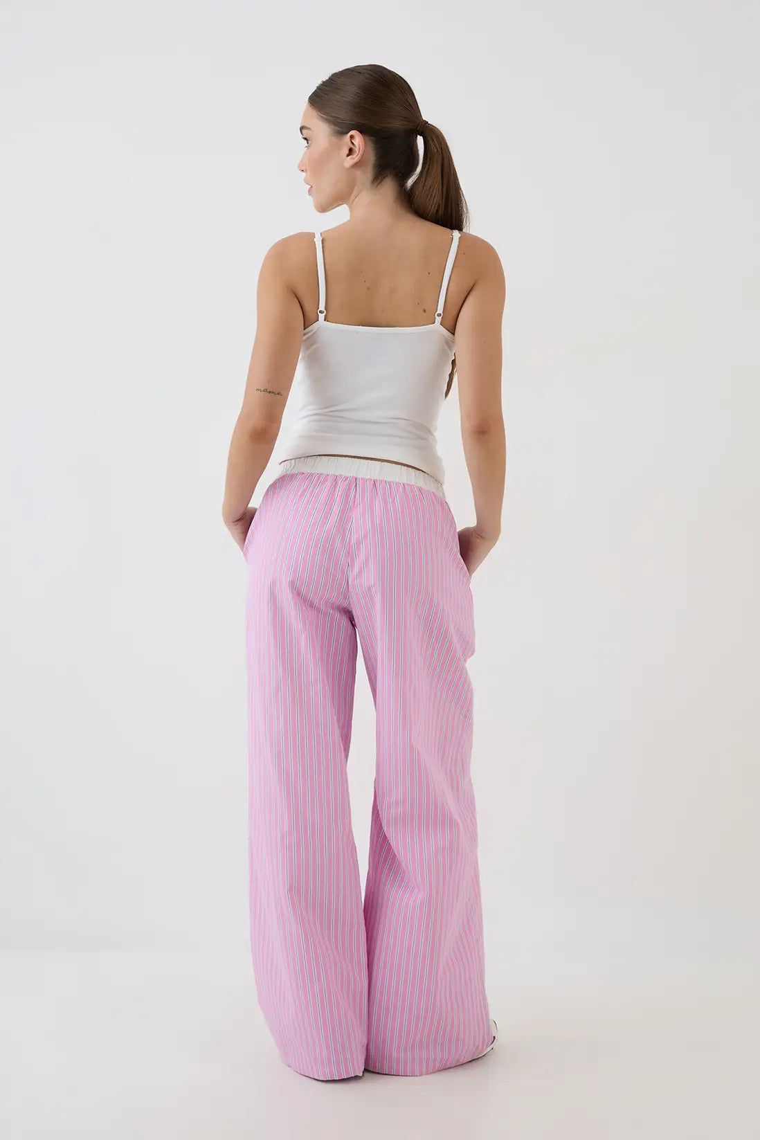 DSGN Studio DSGN Studio Henley Button Cotton Poplin Stripe Straight Leg Trouser